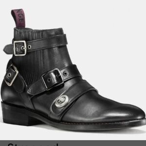 Coach Black Leather Buckle Ankle Boots